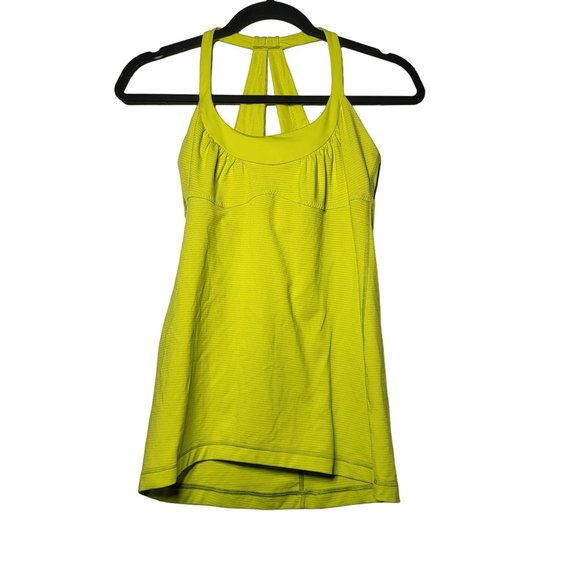 Lululemon Women's Yellow Striped Racerback Tank Top Size 6 Athletic Active Neon - Picture 1 of 9